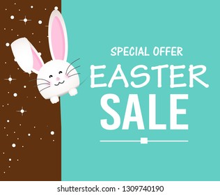 Happy Easter day in paper art style with bunny and eggs vector illustration - Vector 