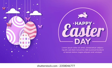 Happy easter day paper cut illustration with cute color suitable for greeting card