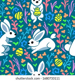 Happy Easter Day Pattern, Rabbit With Egg, Seamless Pattern Vector Illustration EPS 10.