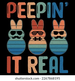  Happy easter day peepin it real retro vintage color t-shirt design typography graphic vector art shirt design. easter rabbit squad funny quote shirt for kid, baby men, women. Poster, banner, and gift svg