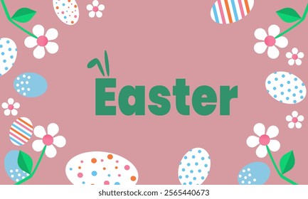 Happy Easter day with pink background design, Colorful Easter eggs with dot , Happy Easter day celebration design .