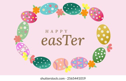 Happy Easter day with pink background design, Easter eggs with flowers, Colorful Easter eggs with flowers , Happy Easter day celebration design elements.