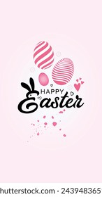 Happy Easter day. Pink eggs and flowers. Modern style easter vector design, pastel soft colors