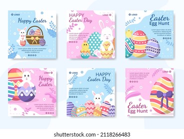 Happy Easter Day Post Template Flat Illustration Editable of Square Background Suitable for Social Media, Greeting Card or Web Ads