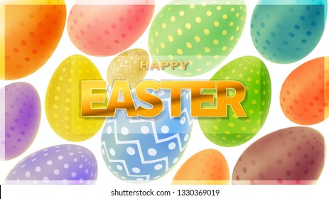 Happy Easter Day. Postcard or Banner. Realistic Holiday Egg. 3d Elements. Easter Chocolate Eggs Decorated with Golden Patterns. Decorated Eggshell with Golden Specks.