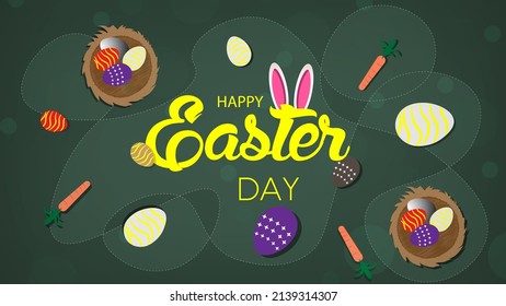 Happy Easter day. poster and banner template design vector illustrator.