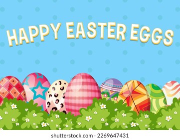 Afiche del Feliz Día de Pascua con colorida ilustración de Huevos