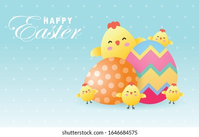 Afiche del Feliz Día de Pascua. las chicas lindas y la tarjeta de saludo de huevo de Pascua. plantilla de banner aislada en ilustración vectorial de fondo