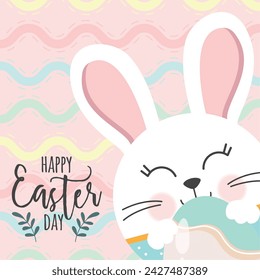 Happy easter day poster with cute bunny Vector illustration