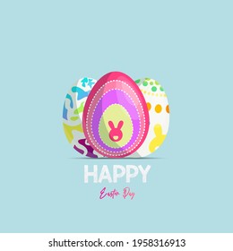 Afiche del Feliz Día de Pascua, tarjeta de invitación con 3 huevos diferentes