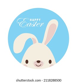 Happy Easter day poster. Little Rabbit Bunny cartoon flat with greeting card. Easter egg festival background banner template isolated vector illustration
