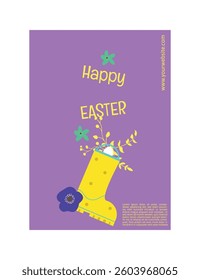 Happy Easter Day Poster or Social Media Post with Cute Boots Element