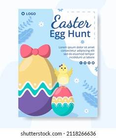 Happy Easter Day Poster Template Flat Illustration Editable of Square Background Suitable for Social Media, Greeting Card or Web Ads