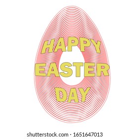 Happy Easter Day psychedelic postcard design, yellow lettering with congratulations. Vector stock illustration in cartoon style with red guilloche.