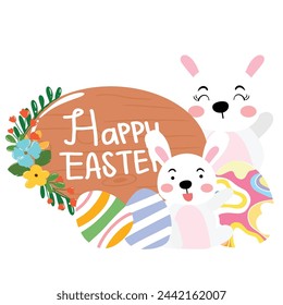 happy easter day with rabbit and egg easter collection