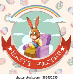 Happy Easter day with rabbit on the chair illustration