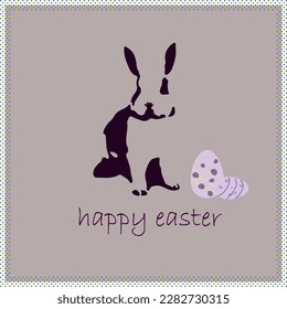 
happy easter day, rabbit outline with decorated eggs and greeting tex