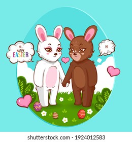 Happy Easter day, Rabbit White Cute, Bunny character design.