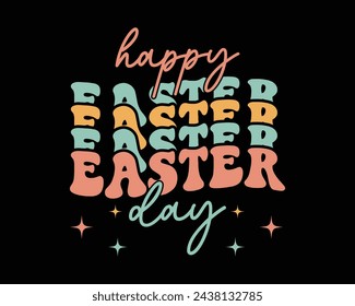 Happy Easter Day Retro Design,Retro easter,Easter Bunny Svg,Groovy Font Style Easter Design,Easter Day T-shirt Design Vector Graphics,Bunny Retro Design