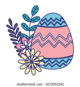 happy easter day, rpink and blue decoration fowers foliage leaves vector illustration