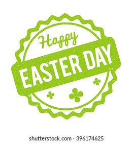 Happy Easter Day rubber stamp green on a white background.