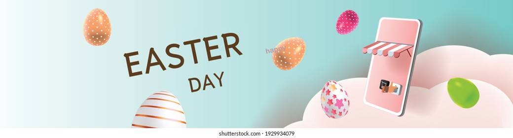 happy easter day sale shopping backgroung banner page card promotion colorful egg vecter illustation