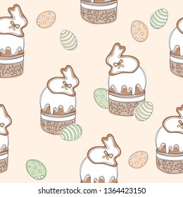 Happy Easter Day seamless background. Hand drawn Easter cake with eggs. Easter seamless pattern. 