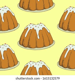 Happy Easter Day Seamless Pattern with Easter cake. For printing wrapping paper, wallpaper, packaging, fabric. Hand Drawn vector illustration.