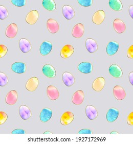 Happy Easter Day. Seamless Pattern with watercolor eggs. For printing wrapping paper, wallpaper, packaging, fabric. Hand Drawn vector illustration.