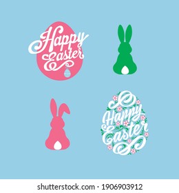 Happy Easter day. Set eggs, rabbit.