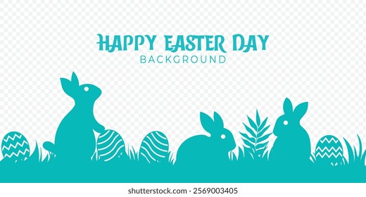 Happy easter day in silhouette border frame on transparent background