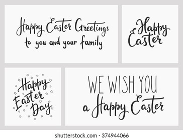 Happy easter day simple lettering set. Calligraphy postcard or poster graphic design lettering element. Hand written calligraphy style easter postcard chalk board style. Photography overlay sign set.