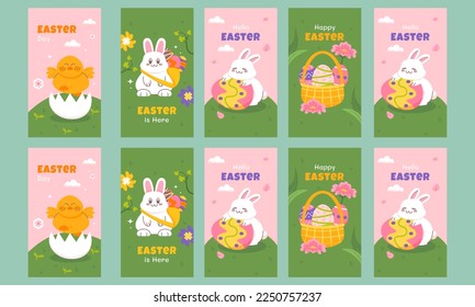 happy easter day social media stories vector illustration design