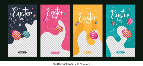 happy easter day social media instagram stories design template collection set