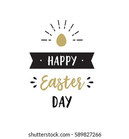 Happy Easter Day text with egg and ribbon