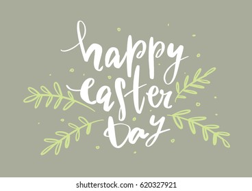 Happy easter day text and hand drawn illustrations