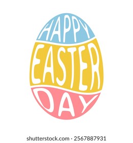 happy easter day text shape egg colorful design vector illustration