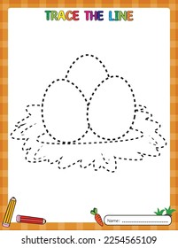 Happy Easter day. Tracing line worksheet for kids. Education games. Activity book. Printable.