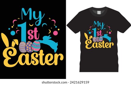 Happy Easter day Typography and colorful vector t-shirt design. Bunny
T shirt design, Funny rabbit love, Easter day t shirt design ready for Poster apparel banner card print vector and gift.
