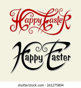 Happy Easter day typography swirl label. Good use for sticker design, invitation element, title label card design, or any design you want. Easy to use, edit, or change color. Each object is a group.