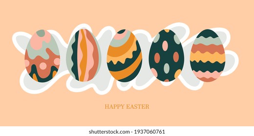 Happy easter day vector background. Boho style. Vector illustration.