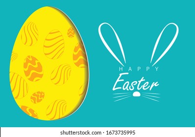 Happy Easter Day Vector Illustration for Poster Banner Flyer Template Greeting Invitation Website and Other Usage, Egg Hunt Party Invitation, Sunday Easter with Rabbit and Eggs, Easter celebration 