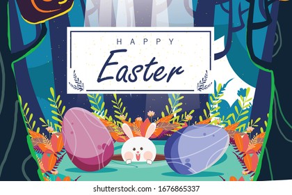 Happy Easter Day Vector Illustration for Poster Banner Flyer Template Greeting Invitation Website and Other Usage, Egg Hunt Party Invitation, Sunday Easter with Rabbit and Eggs, Easter celebration 