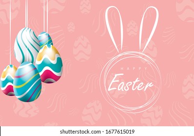 Happy Easter Day Vector Illustration for Poster Banner Flyer Template Greeting Invitation Website and Other Usage, Egg Hunt Party Invitation, Sunday Easter with Rabbit and Eggs, Easter celebration 