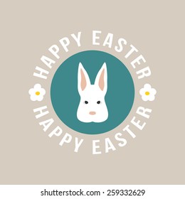 Happy Easter Day vintage holiday badge design. White Easter rabbit and text Happy Easter