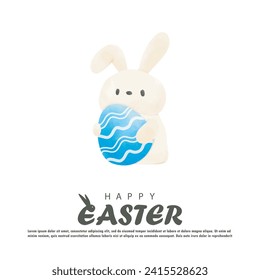 Happy Easter day watercolor. Little Rabbit Bunny cartoon flat design with greeting card. Easter egg festival wallpaper background banner template isolated vector illustration