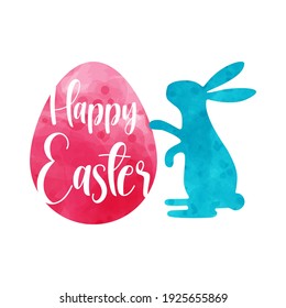 Happy easter day in Watercolor style with rabbit and easter eggs. greeting card, posters and wallpaper. Vector illustration.
