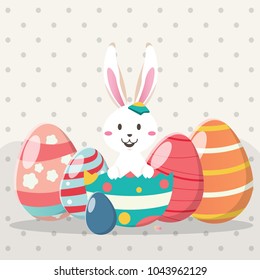Happy easter day with white Easter rabbit.