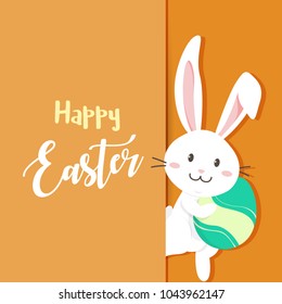 Happy easter day with white Easter rabbit.
