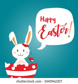 Happy easter day with white Easter rabbit.